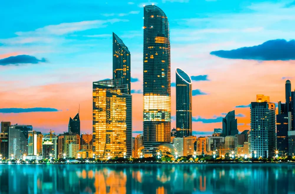 The Abu Dhabi skyline at dusk